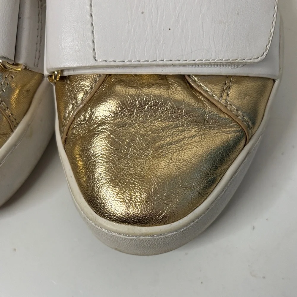 Michael Kors Beckett Velcro Cut-Out Leather Sneakers White Gold Size 7